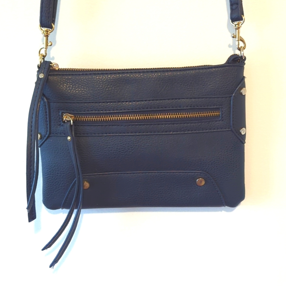 Navy Blue Zippered Shoulder Purse